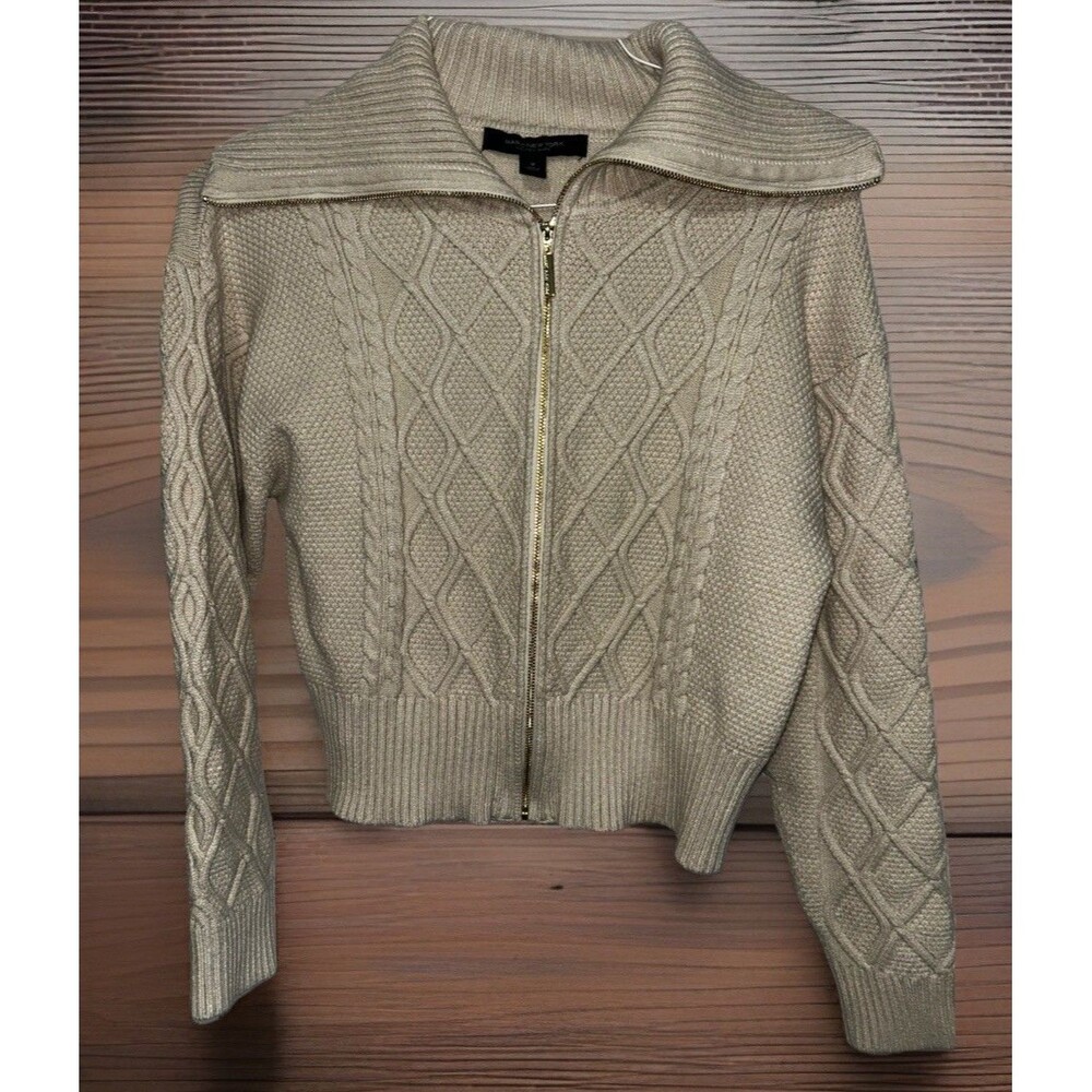Marc New York Andrew Marc Womens Full Zip Sweater Ivory/Beige Size Medium